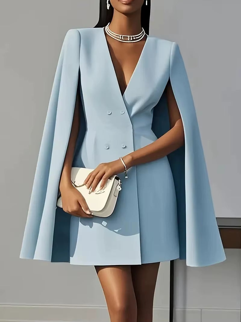 Blazer Elegante Doppiopetto con Maniche a Mantella e Scollo a V
