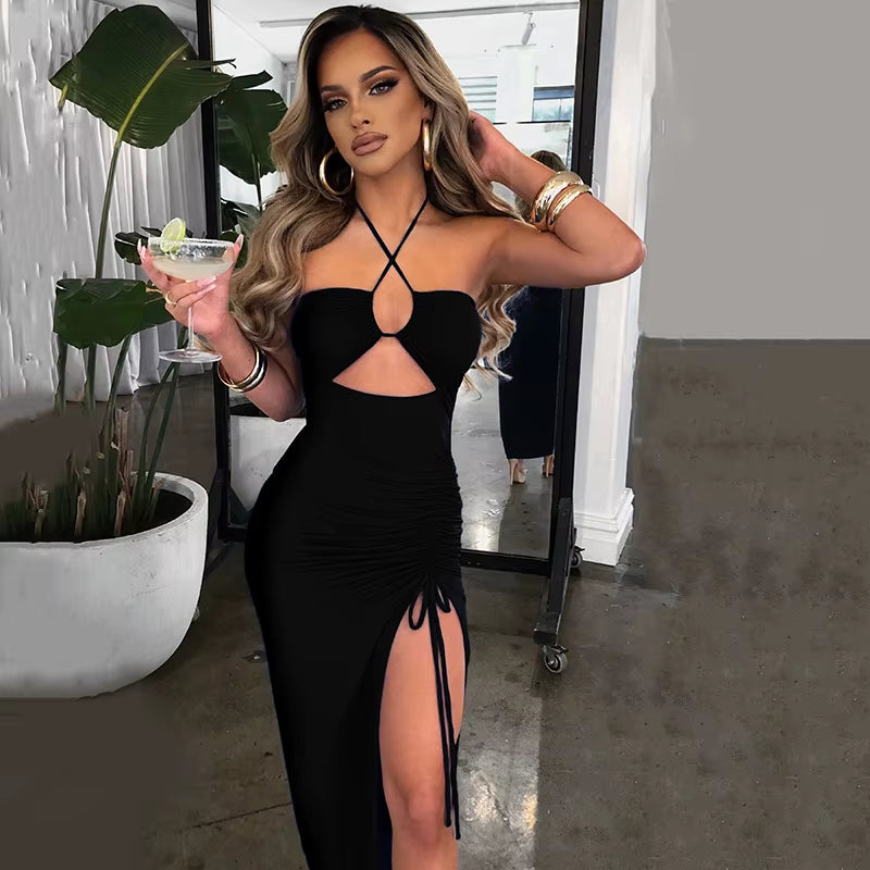 Abito Midi Bodycon con Schiena Scoperta