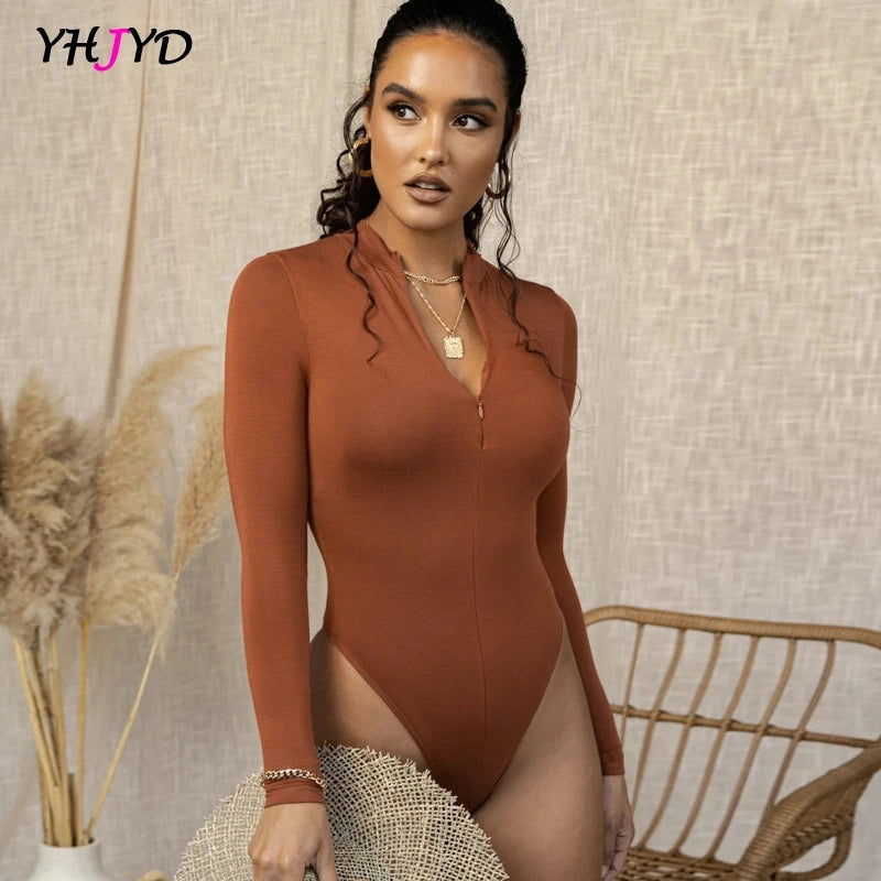 Women'S Sexy Bodysuit Long Sleeve Top 2021 Winter Warm Bodies for Women O-Neck Zip up Skinny Bodysuits Black Gray White Green