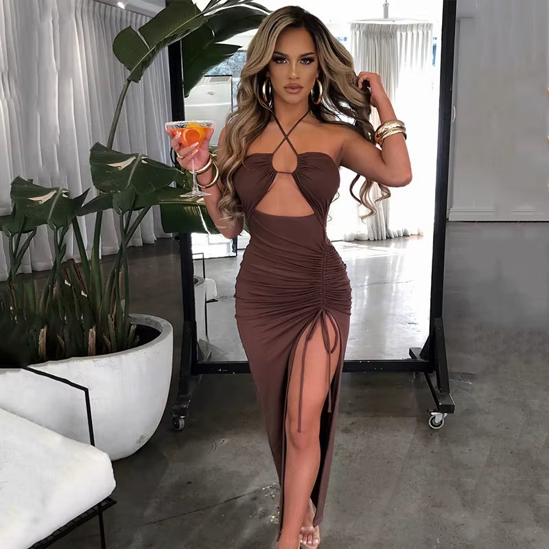 Abito Midi Bodycon con Schiena Scoperta