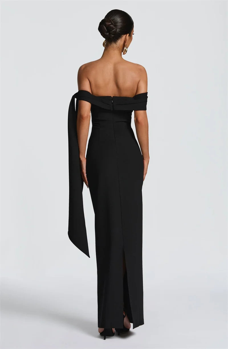 Abito Lungo da Donna – Off-Shoulder, Senza Spalline, Schiena Scoperta, Drappeggiato