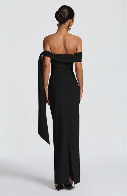 Abito Lungo da Donna – Off-Shoulder, Senza Spalline, Schiena Scoperta, Drappeggiato