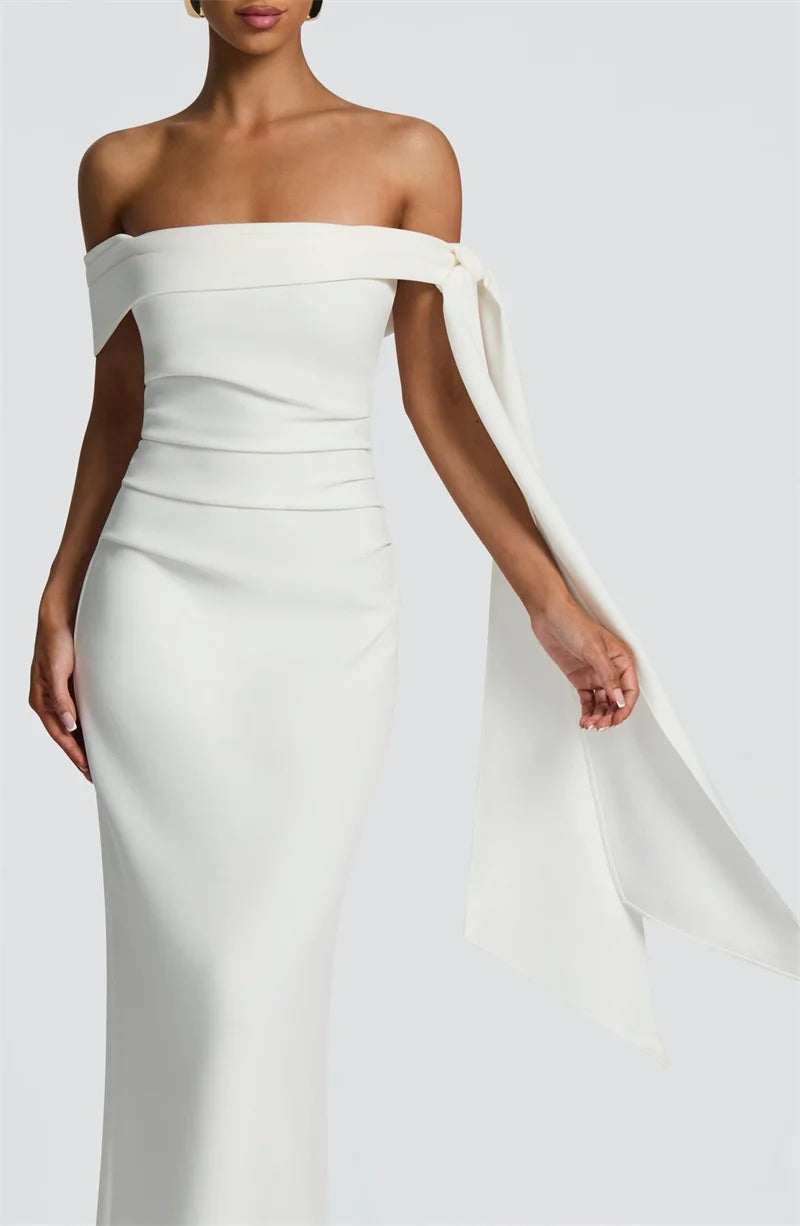 Abito Lungo da Donna – Off-Shoulder, Senza Spalline, Schiena Scoperta, Drappeggiato