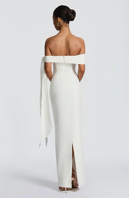 Abito Lungo da Donna – Off-Shoulder, Senza Spalline, Schiena Scoperta, Drappeggiato