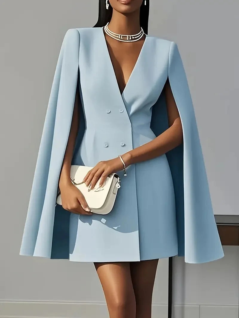 Blazer Elegante Doppiopetto con Maniche a Mantella e Scollo a V
