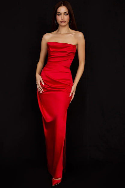 Abito Lungo in Satin Sexy da Donna – Spalle Scoperte, Senza Maniche, Schiena Scoperta